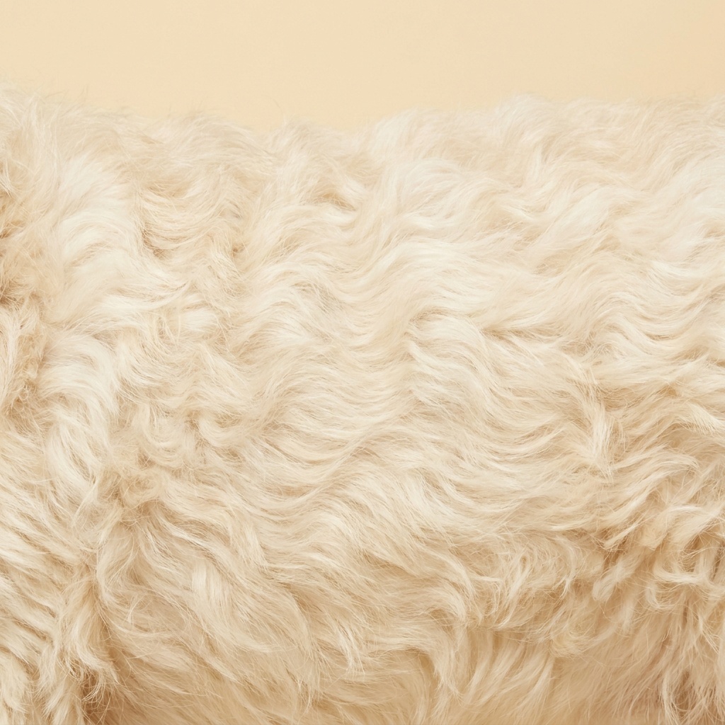Close-up of a soft cream fleece coat falling in loose, silky waves.
